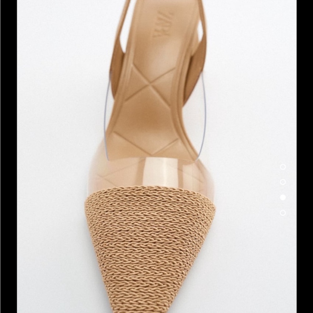 Zara nude / beige clear pvc straw detail slingback block heels - Picture 3 of 6
